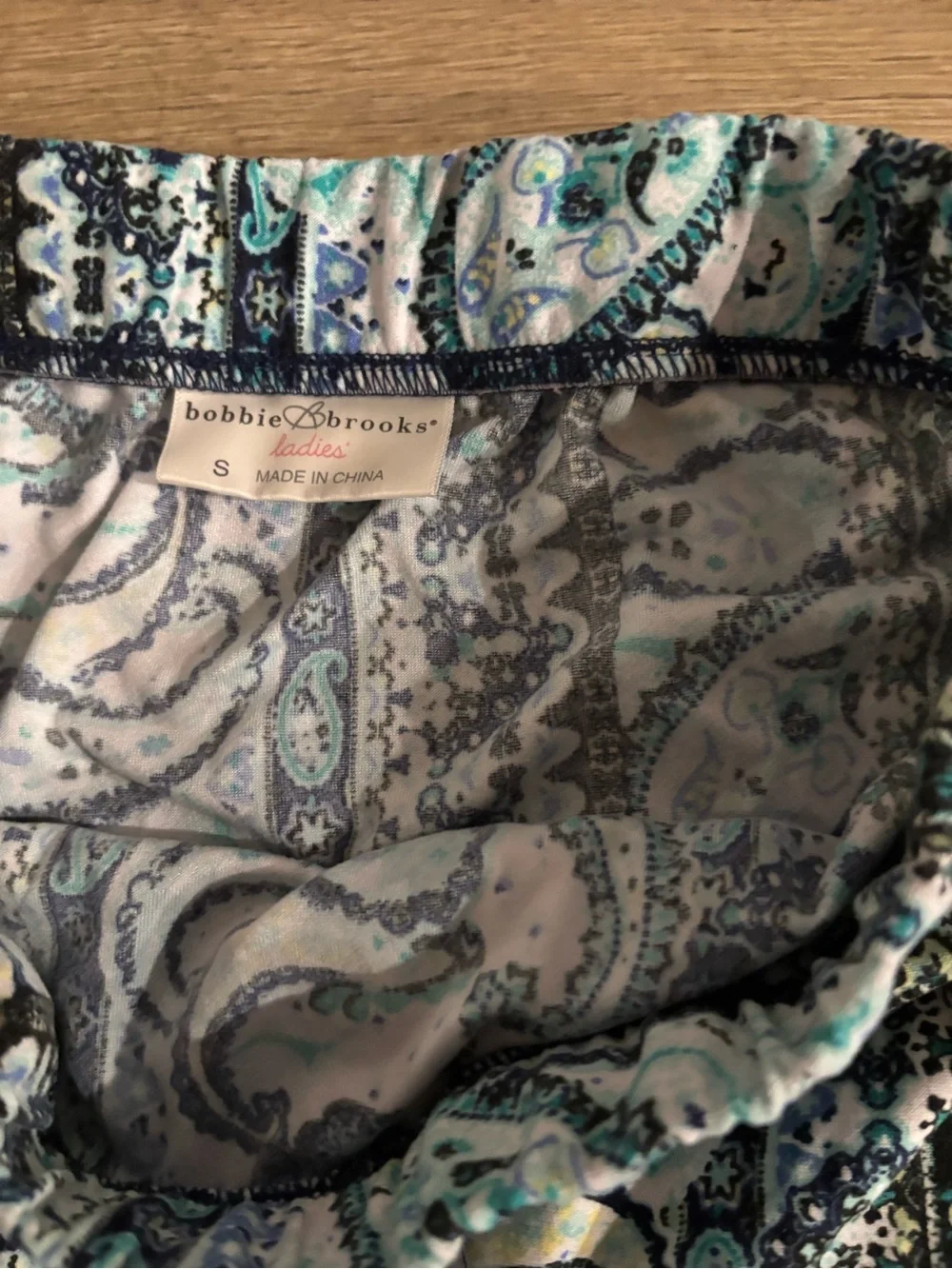 Bobbie Brooks Teal, Black and White Paisley Athletic Shorts